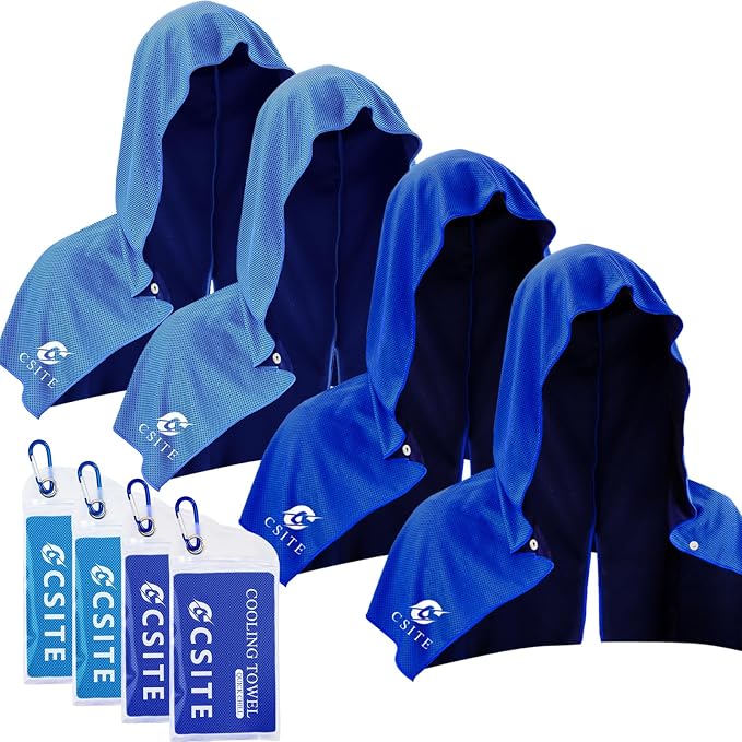 CSITE 4 Pack Cooling Hoodie Towels for Neck and Face, UPF 50 Sun Protection & Instant Cooling, Ice Towels for Hot Weather, Soft Breathable Towel for Sport, Work Out, Gym, Camping & More Activities by CSITE