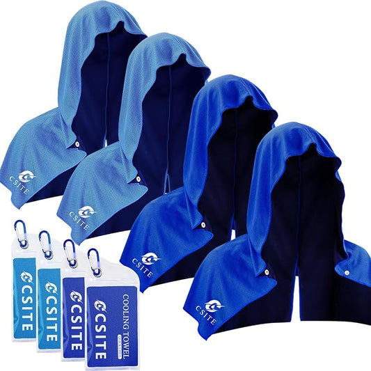 CSITE 4 Pack Cooling Hoodie Towels for Neck and Face, UPF 50 Sun Protection & Instant Cooling, Ice Towels for Hot Weather, Soft Breathable Towel for Sport, Work Out, Gym, Camping & More Activities by CSITE