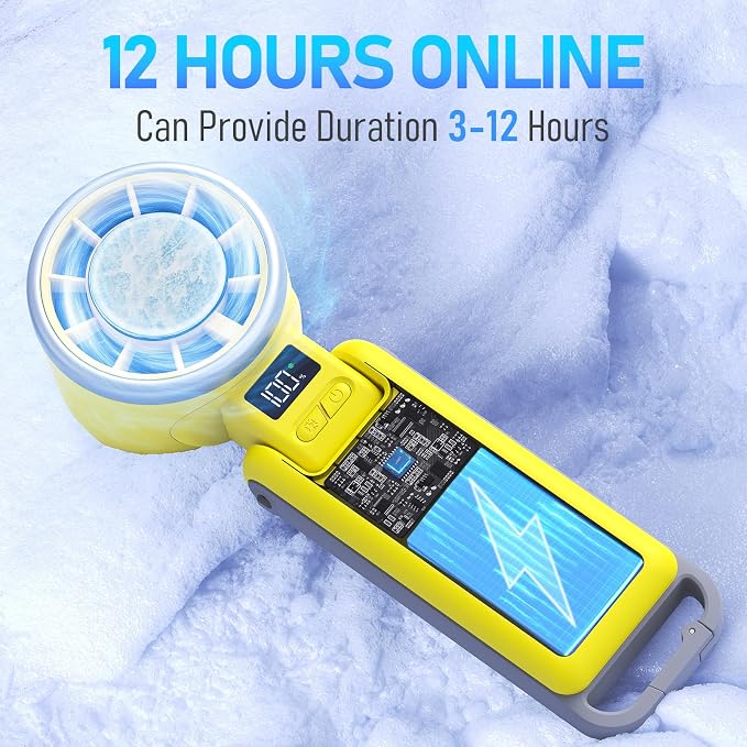 PlayHot Portable Handheld Turbo Fan with Ice Cooling, Rechargeable Personal Fan, Up tp 12Hrs Cooling, 5 Speed 25550RPM Powerful Portable Fan for Travel, Outdoor, Camping, Hiking (Yellow) - Image 5
