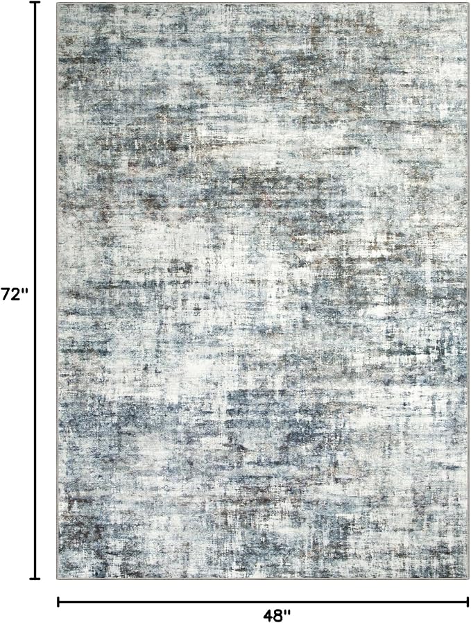 4x6 Area Rugs Washable Rug: Modern Abstract Living Room Rug Soft Anti-Skid Thin Carpet Indoor Floor Non-Shedding Carpets for Bedroom Dining Room Farmhouse Nursery Home Office - Blue Multi - Image 2