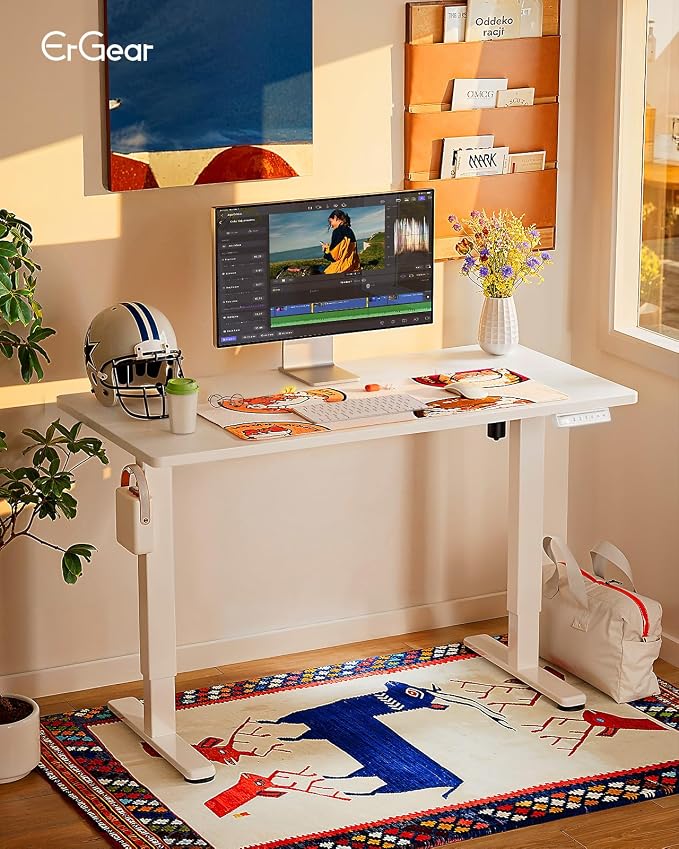 ErGear Height Adjustable Electric Standing Desk, 44 x 24 Inches Sit Stand up Desk, Memory Computer Home Office Desk, White - Image 2