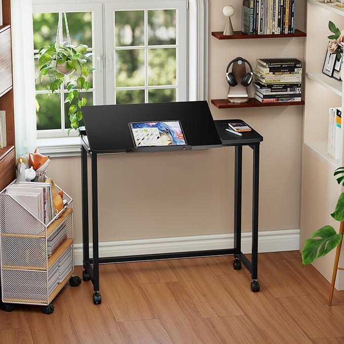 GreenForest Portable Folding Desk with Wheels, 31.5 inch Adjustable Tilt | Drafting Table Workstation for Small Spaces, Home Office, Drawing & Craft Projects，Black - Image 2