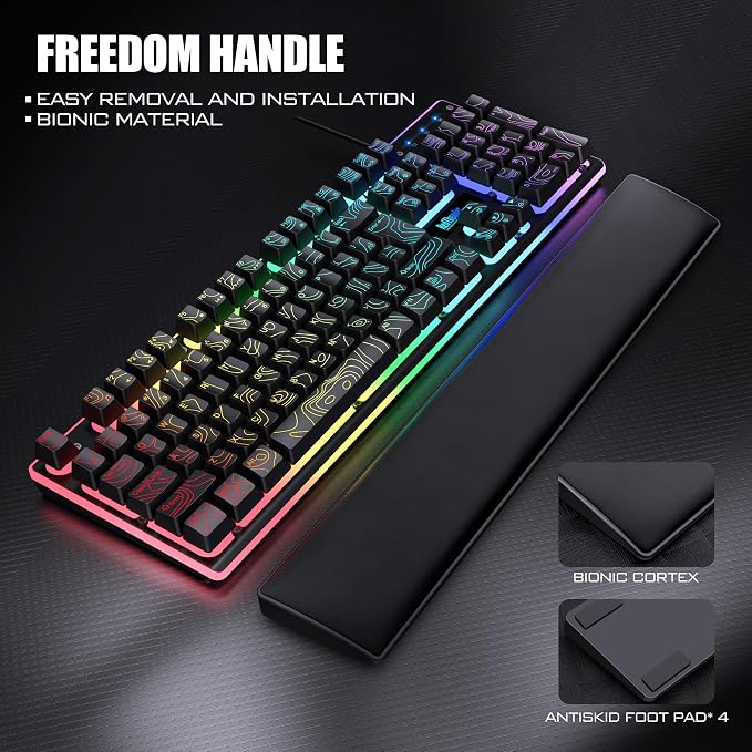 RedThunder K10 Wired Gaming Keyboard & Mouse Combo with Wrist Rest, Adjustable RGB Mechanical Feel Anti-ghosting Keyboard + 7D 7200 DPI Mouse+Soft Leather Wrist Rest for PC Gamers (Black Lines) - Image 4