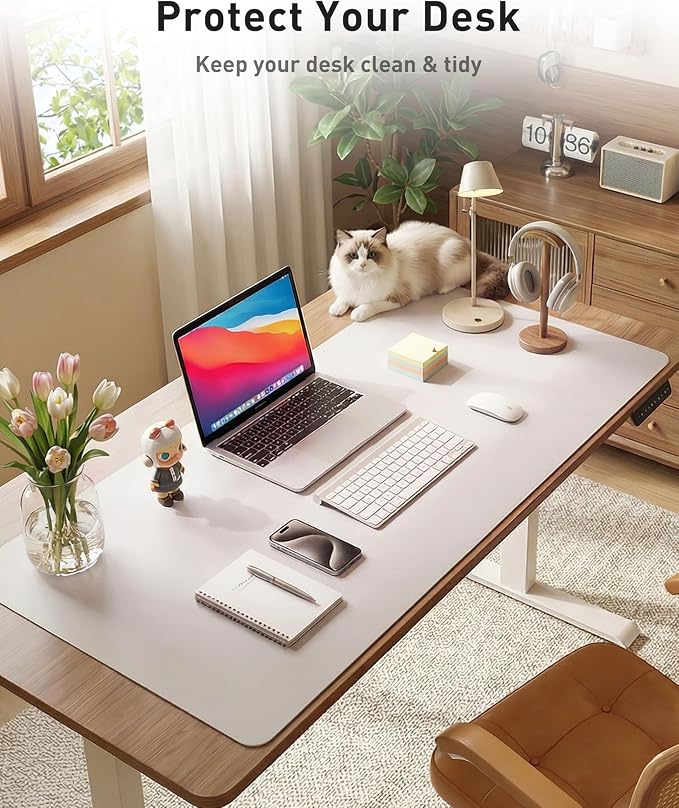 Aothia Faux Leather Desk Mat - Large Mouse Pad, Non-Slip PU Leather Blotter, Waterproof Writing Surface for Office and Home (Pale Lavender White, 42" x 17") - Image 3