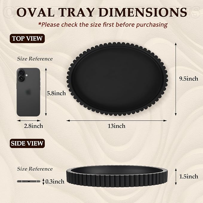 Oval Tray for Coffee Table Decor, 13" Concrete Tray, Table Centerpieces Decorative Trays for Home Decor, Modern Decorative Trays for Coffee Tables, Centerpiece Trays, Black - Image 3