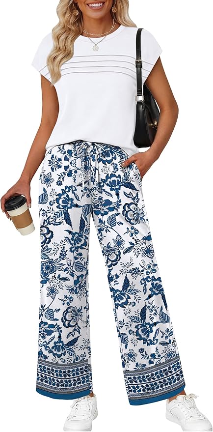 WIHOLL Two Piece Set for Women Summer Spring Outfits Matching Sets Women Clothing Airport Travel Vacation Wide Leg Pants by WIHOLL