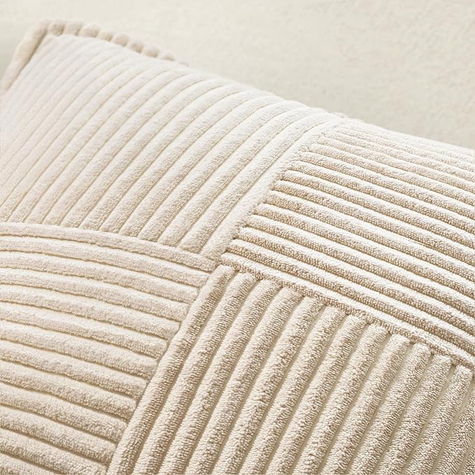 MIULEE Decorative Euro Sham Throw Pillow Covers for Couch Bed Livingroom 24x24 Inch Set of 2 Beige Boho Accent Throw Pllows Broadside Striped Patchwork Soft Corduroy Pillowcases - Image 5