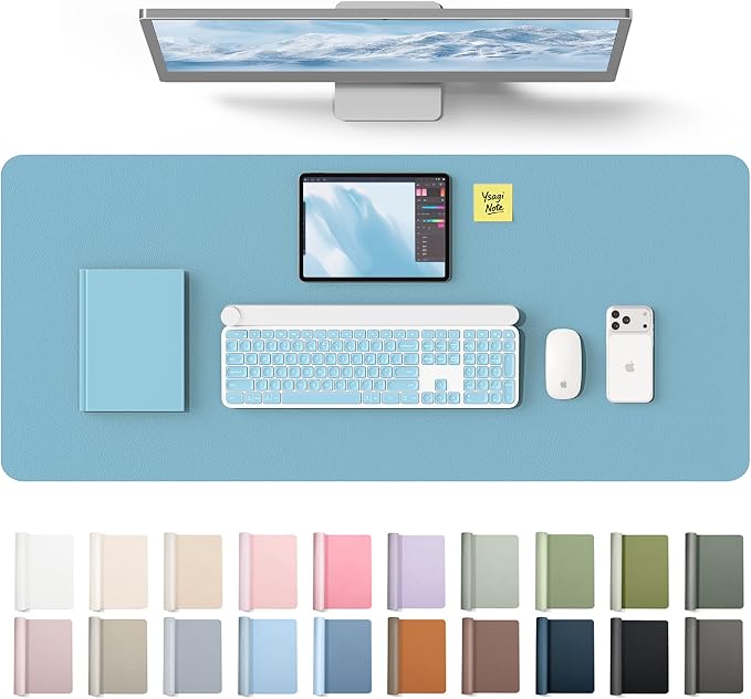 YSAGi Leather Desk Protector, Office Mat, Large Mouse Mat, Non-Slip PU Leather Blotter, Laptop Desk Mat, Waterproof Writing Pad for Office and Home(Sea Blue, 42" x 17.2") by YSAGi