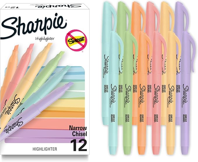 Sharpie Pocket Highlighters, Mild Pastel Colors, Assorted, Chisel Tip, 12 Count - School, Home, and Office Use, Teacher Supplies (Pack of 12) by Unknown