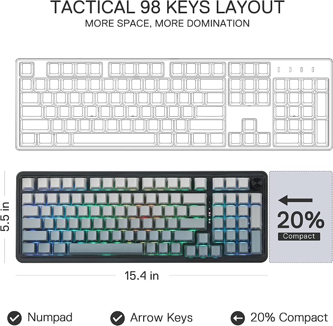 Redragon K686 PRO Wireless RGB Gasket Gaming Mechanical Keyboard, Easy Knob | Multi-Function Control Wheel, 0-Delay Tri-Mode, Cushioned 5-Layer Noise Dampening for Creamy Thocky Sound, Practical 98 Keys - Image 3