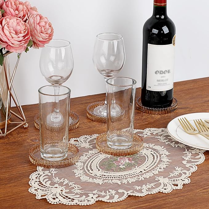 Modern Clear Coasters Set of 5- Glass Cute Coasters for Drinks Crystal Coaster Round Chic Cup Mat Cute Coffee Table Coaster for Kitchen, Bar, Dining Room, Living Room, Patio(Amber) - Image 2