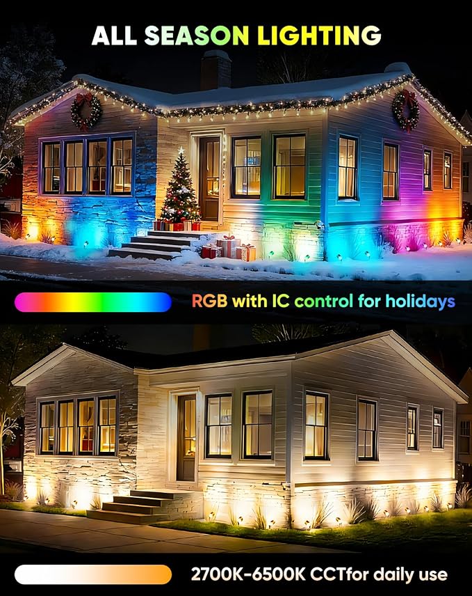 GZBtech Outdoor Landscape Smart Lights 6-Pack, Plug-in RGBIC+CCT Color Changing LED Spotlights, IP65 Waterproof, App Control Work with Alexa, Dimmable Aluminum LED Pathway Lights for Garden Yard Decor - Image 3