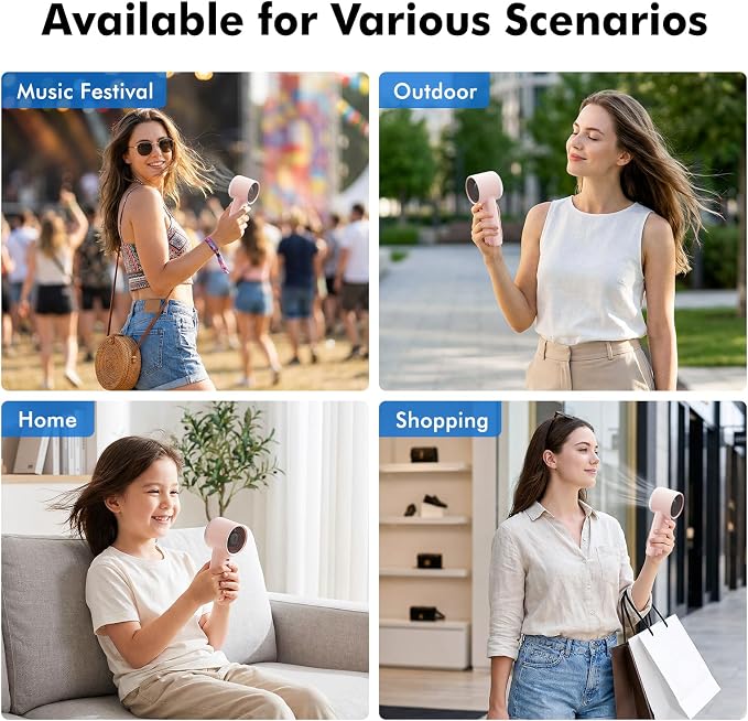 WHATOOK Portable Handheld Turbo Fan, 5 Speeds Mini Personal Fan with 4000mAh Rechargeable Battery, Small Pocket Fan for Travel Essentials, Beach, Office, Gifts for Women Men - Light pink - Image 7
