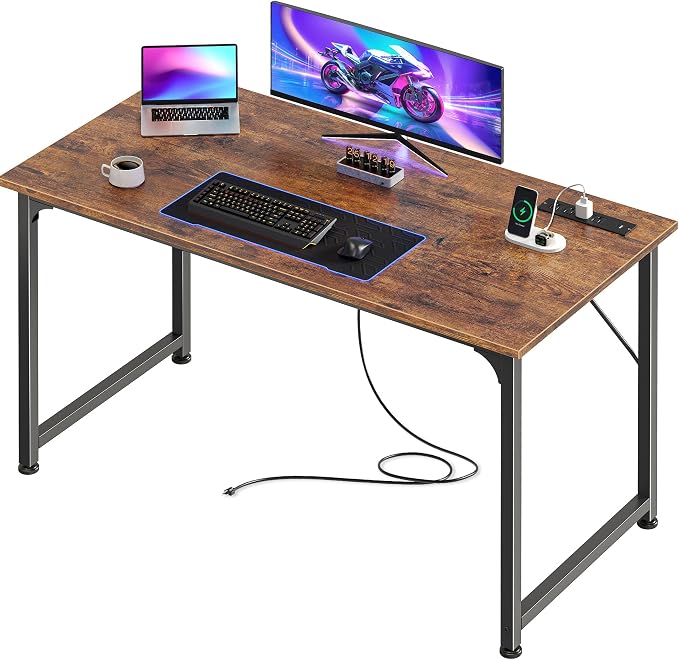 PRAISUN 40 X 20 Inch Computer Desk, Power Outlets, USB-C, Rustic Brown | Office Desk with 4 AC Outlets, USB & USB-C, Sturdy Metal Frame, Spacious Desktop for Work, Writing, Study & Gaming by PRAISUN