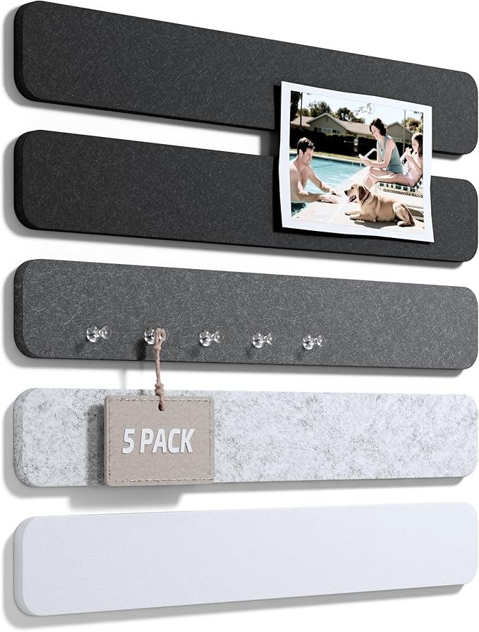Fluxynara 13" x 2" Felt Wall Panels, Concrete Echo | 5-Pack Cork Board Alternative with 35 Push Pins, Adhesive Mounting for Bedroom Door or Home Office by FLUXYNARA