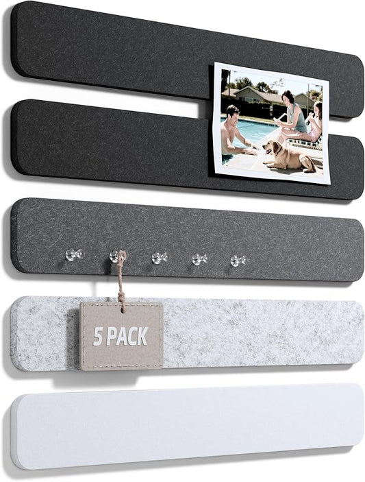Fluxynara 13" x 2" Felt Wall Panels, Concrete Echo | 5-Pack Cork Board Alternative with 35 Push Pins, Adhesive Mounting for Bedroom Door or Home Office by FLUXYNARA