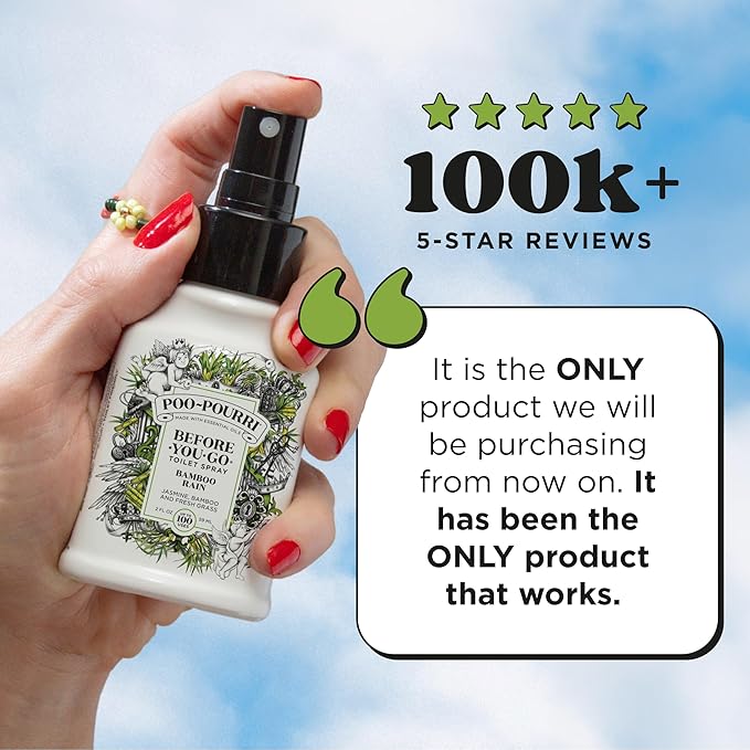 Poo-Pourri Before-You-Go Toilet Spray, Bamboo Rain, 2 Fl Oz, Up to 100 Uses, Bathroom Odor Deodorizer with Essential Oils for Home or Work, Travel Essentials, TSA Approved Size, Bamboo & Fresh Grass - Image 3
