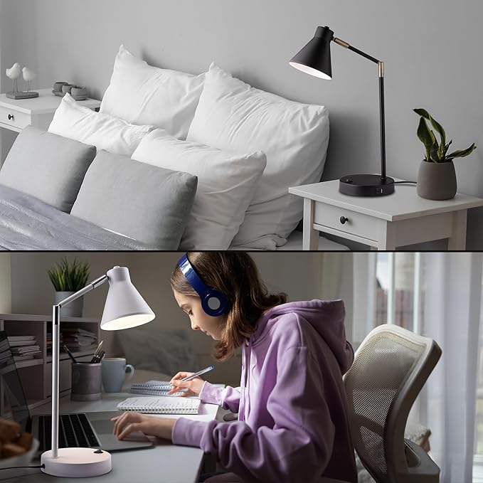 O'Bright Astrum - LED Desk Lamp with Dual USB Charging Ports, 100% Metal, 270 Degree Swivel Arms, Soft White Light (3000K), Bedside & Home Office Table Lamp, ETL Listed, White - Image 5