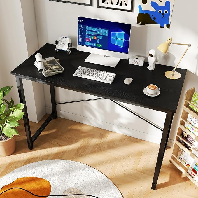 DUMOS 44 in Computer Desk for Home Office, Modern Study Work Table Simple Style for Bedroom, Writing Desks with X-Shaped Reinforcement, Black | Modern Study Writing Work Table, Craft PC Desk Simple Workstation with Reinforcement Structure, Black - Image 2