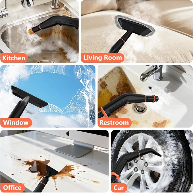 Steam Cleaner, Portable Steamer for Cleaning with 16pcs Accessories, 6-Level Adjustable and 15s Heat-Up, Handheld Steam Cleaner for Home, Tile, Dirt, Grout, Grease, Car Detailing - Image 8