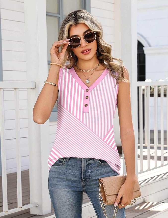 Zeagoo Tank Tops for Women 2026 Summer Top Henley Shirts Dressy Casual Loose Fit V-Neck Button Down Sleeveless Tshirt Blouse - Image 2