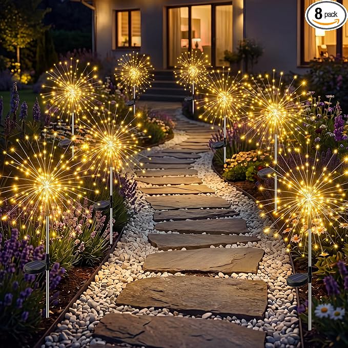 btfarm 8 Pack Solar Garden Lights, Firework Lights Solar Powered-Warm White | 120LED 8 Mode Waterproof Twinkle Fairy Light Outdoor Outside for Yard Pathway Lawn Pool Patio Christmas Decorative by btfarmdecorativelighting