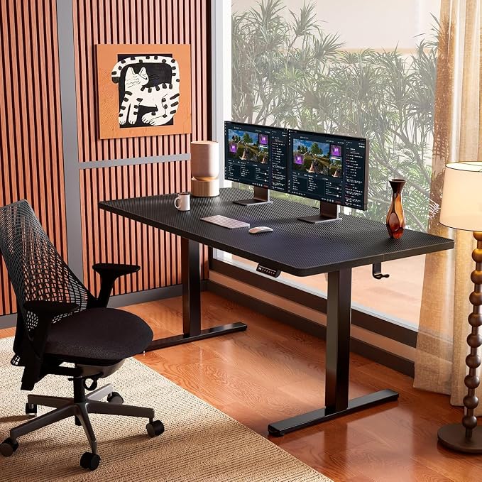 ErGear Height Adjustable Electric Standing Desk, 63 x 28 Inches Sit Stand up Desk, Memory Computer Home Office Desk, Carbon Fiber Black - Image 2
