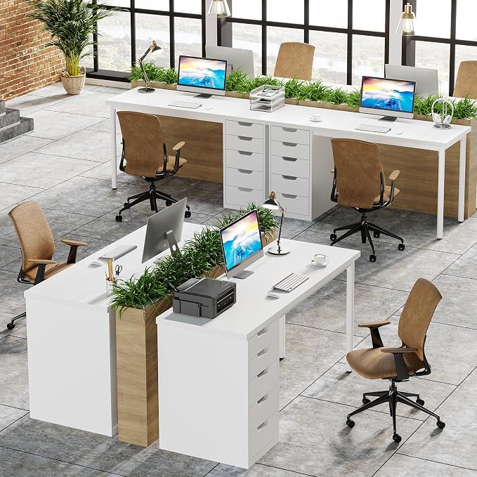 Tribesigns Computer Desk with 5 Drawers, 47 inches Rustic Brown Home Office Desk with Storage, Modern Simple Laptop Desk Study Writing Table for Small Spaces (1, White) - Image 6