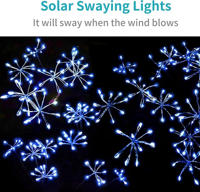 JJGoo Solar Garden Lights, New Upgraded 2 Pack Solar Swaying Starburst Light, Waterproof Fireworks Outdoor Lights, Yard Patio Pathway Decoration, Blue - Image 5