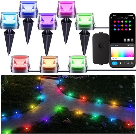 DeckTok 50ft Smart RGBCW LED Outdoor Ground Lights IP67 Waterproof 15 Pack | 100LM Pathway Lights Work with Alexa Google Assistant, Landscape Lighting for Path Yard Lawn Patio Pool Fence & Party Decor by DeckTokLight