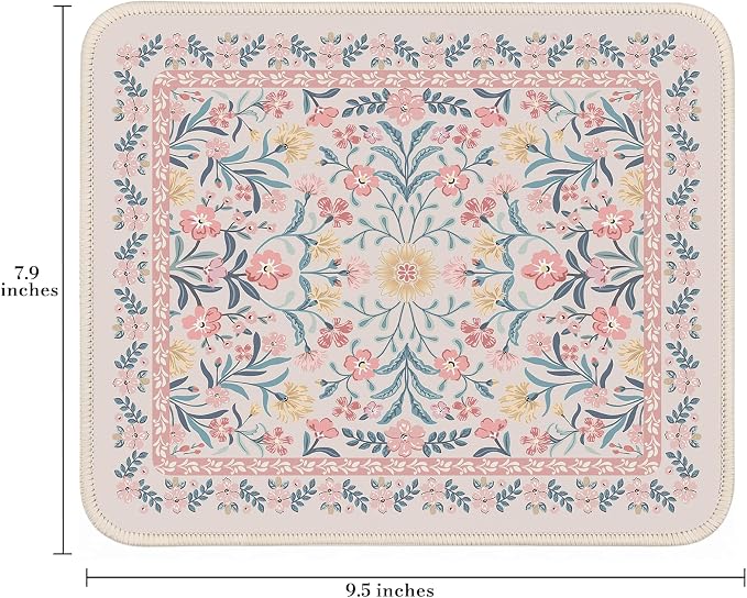 iCasso Aesthetic Small Mouse Pad, 9.5x7.9in,Home Office, Pink Floral | Pink Mini Portable Travel Mousepad, Anti-Slip and Comfortable Cloth Mouse Mat with Stitched Edges for Computer - Image 2