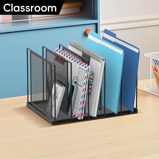 File Organizer for Desk, 5-Section Vertical File Sorter, Paper Holder Organizer Standing Metal File Folder for Office Home Classroom, Black - Image 9