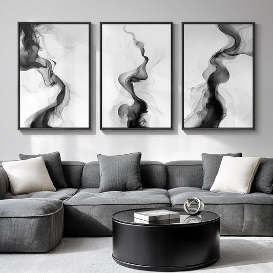 Large Framed Black and White Abstract Wall Art for Living Room, Set of 3 Modern Canvas Prints Paintings Artwork for Walls -Minimalist Pictures for Hallway, Bedroom, Office Wall Decor 24x36 In by Cuspin
