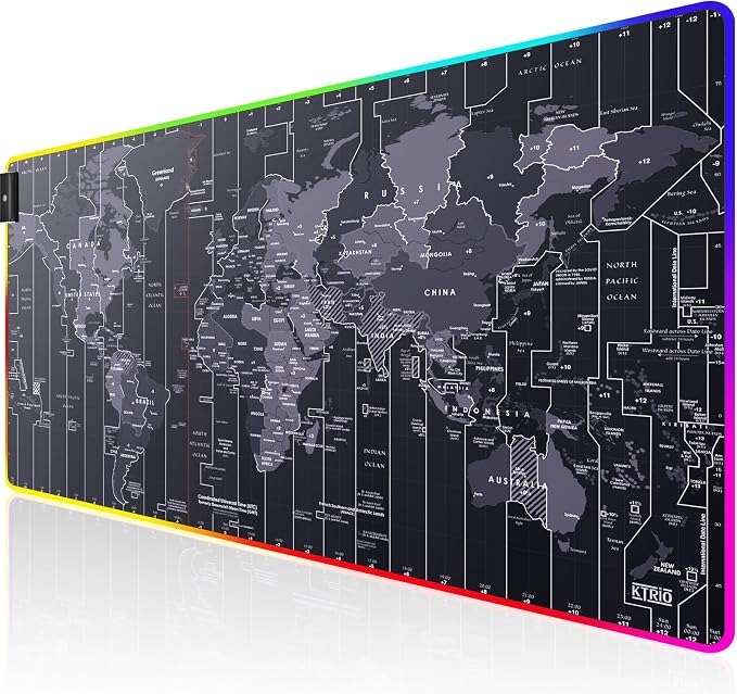 KTRIO RGB Large Gaming Mouse Pad, 31.5 x 15.7 in, RGB World Map, XXL | Smooth Micro-Weave Surface, RGB Lighting Design, Non-Slip Rubber Base, Durable Stitched Edges, Office & Home Use by KTRIO