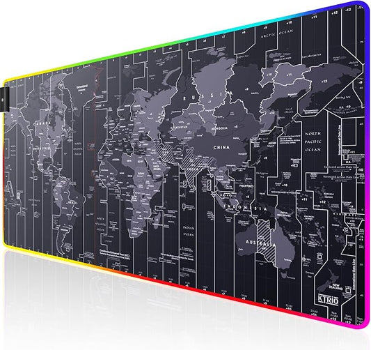 KTRIO RGB Large Gaming Mouse Pad, 31.5 x 15.7 in, RGB World Map, XXL | Smooth Micro-Weave Surface, RGB Lighting Design, Non-Slip Rubber Base, Durable Stitched Edges, Office & Home Use by KTRIO