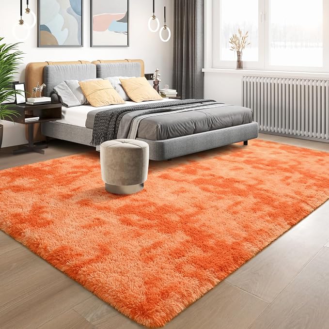 Tepook Orange Area Rugs for Living Room Bedroom, 4x6 Fluffy Shaggy Fuzzy Rug for Kids Room, Large Plush Shag Carpet for Nursery Dorm Classroom Playroom Home Decor Aesthetic - Image 2