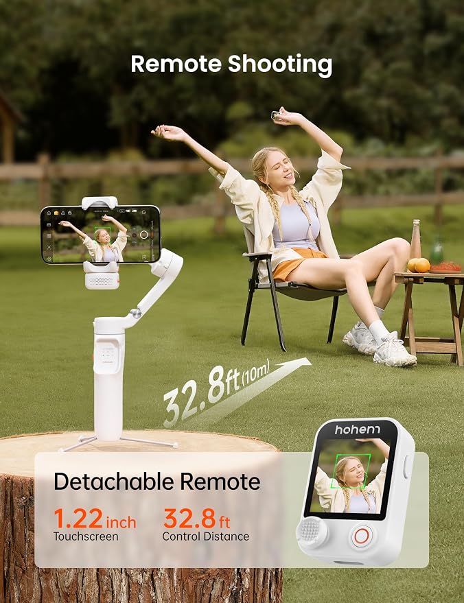 Hohem iSteady V3 Ultra Gimbal Stabilizer for Smartphone, AI Tracking Phone Gimbal, 1.22" Touchscreen Detachable Remote Control, Built-in Extension Rod & Tripod, 360° Infinite Pan, Vlog Filming, White - Image 3