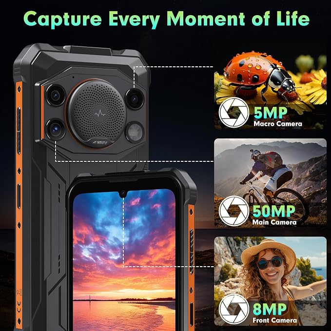 FOSSIBOT F110L Android 15 Rugged Smartphone, 12GB+128GB /2TB Rugged Call Phone, 10000mAh Unlocked Phone 128dB Loud Volume 6.745" 50MP Camera Waterproof Smartphone 4G Dual SIM/Camping Light (Gray) - Image 5