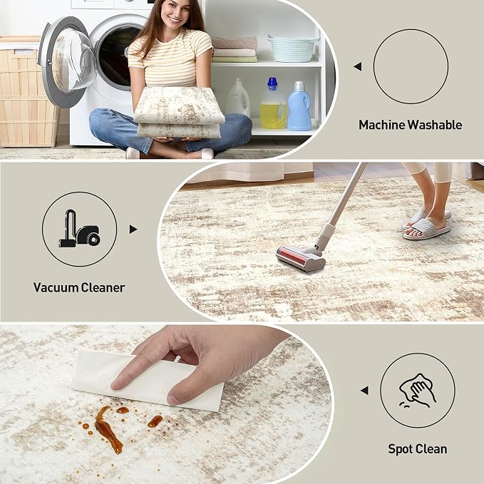 9x12 Area Rugs Washable Rug: Modern Abstract Living Room Rug Soft Anti-Skid Thin Carpet Indoor Floor Non-Shedding Carpets for Bedroom Dining Room Farmhouse Nursery Home Office Beige Grey - Image 5