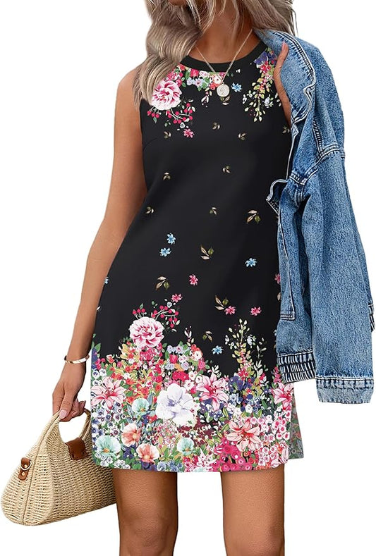 WIHOLL Casual Dresses for Women Crewneck Sleeveless Tank Dress Summer Spring Boho Vacation Clothes by WIHOLL