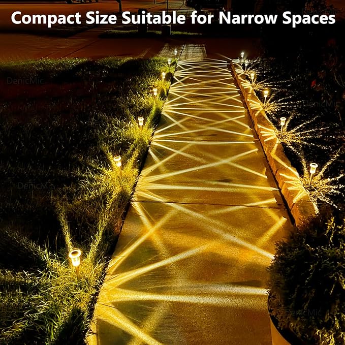 DenicMic Solar Garden Lights Outdoor Waterproof Warm White LED 15 Pack | Yard Garden Driveway Walkway Landscape Path Lights, Starburst Pattern, Acrylic Diamond-like Lampshade Stainless Steel Pole - Image 7
