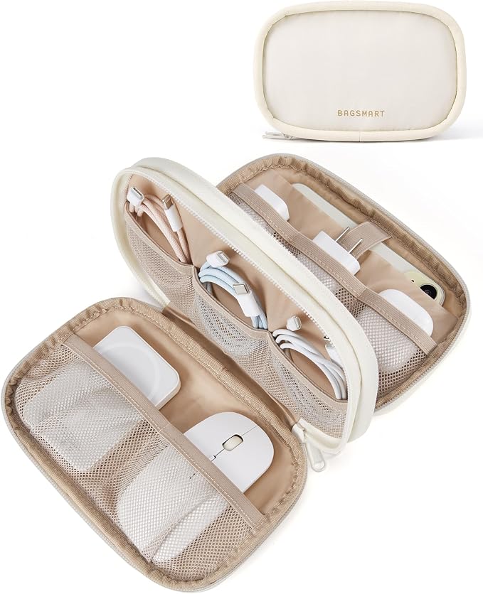 BAGSMART Electronics Organizer Travel Case, Cord Organizer for Women, Travel Cable Bag (Beige) by BAGSMART