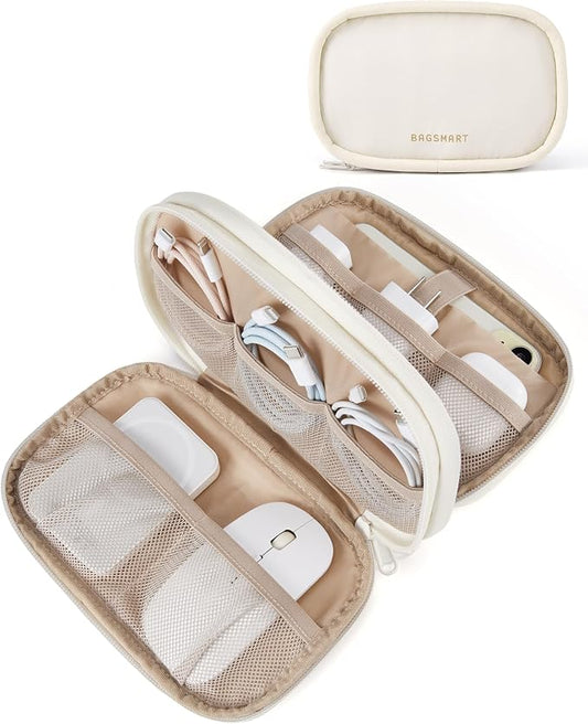 BAGSMART Electronics Organizer Travel Case, Cord Organizer for Women, Travel Cable Bag (Beige) by BAGSMART