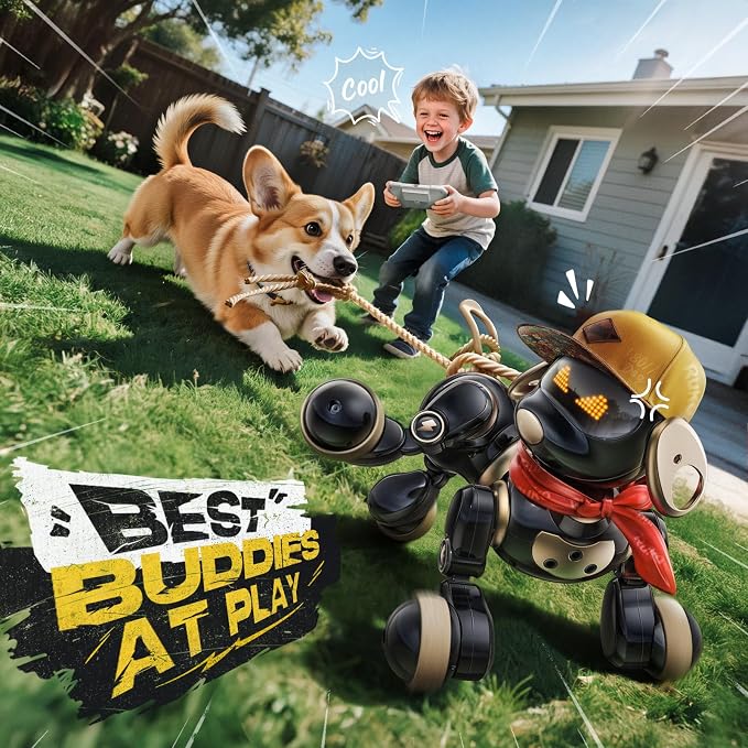 Ruko 18011 Robot Dog Toy, Smart Interactive Puppy with 30+ LED Faces | Remote and Gesture Control, Programmable Interactive Electronic Robot Pet for Kids Ages 3–8, Black & Gold - Image 7