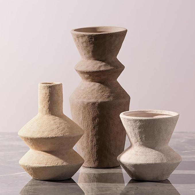 Ceramic Vase Home Table Decor - Flower Vase Set of 3 Living Room Kitchen Decorations Farmhouse Modern Rustic Vases Decorative Centerpiece for Shelf Bedroom Office Bathroom Dining Coffee Desk by VanseliaHome