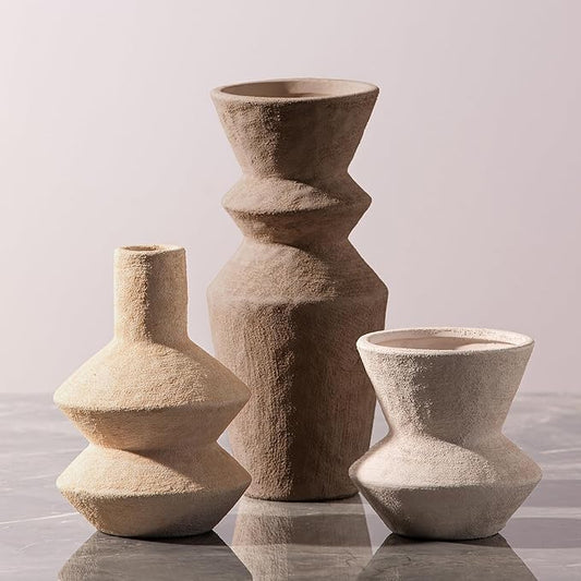 Ceramic Vase Home Table Decor - Flower Vase Set of 3 Living Room Kitchen Decorations Farmhouse Modern Rustic Vases Decorative Centerpiece for Shelf Bedroom Office Bathroom Dining Coffee Desk by VanseliaHome