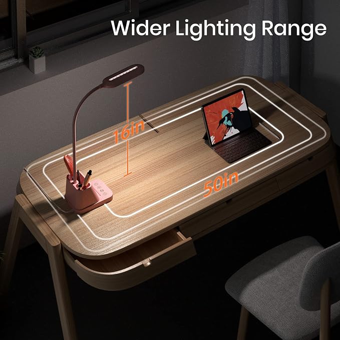 AXX Pink Cute Desk Lamp with USB Charging Port for Kids Teen Girls Women | Kawaii, Small, LED, 650LM, for College Dorm Room Bedrooms, Home Office Accessories, Study Table Essentials - Image 6