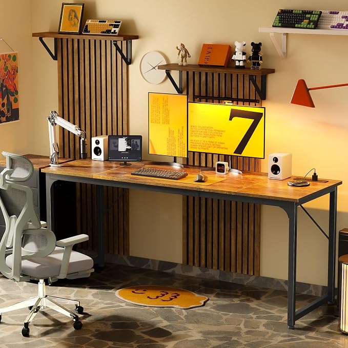 PRAISUN 70 X 24 Inch Computer Desk, Power Outlets, USB-C, Rustic Brown | Office Desk with 4 AC Outlets, USB & USB-C, Sturdy Metal Frame, Spacious Desktop for Work, Writing, Study & Gaming - Image 9