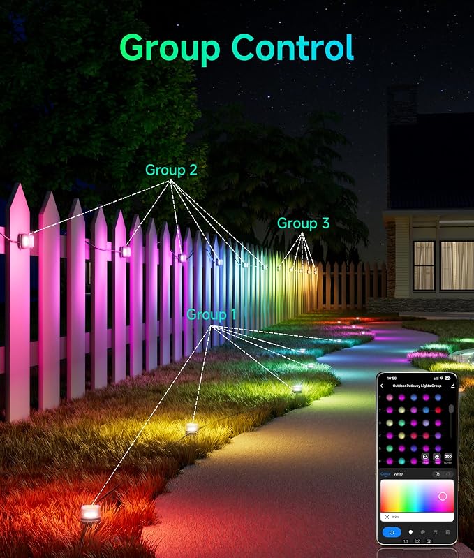 DeckTok 50ft Smart RGBCW LED Outdoor Ground Lights IP67 Waterproof 15 Pack | 100LM Pathway Lights Work with Alexa Google Assistant, Landscape Lighting for Path Yard Lawn Patio Pool Fence & Party Decor - Image 8