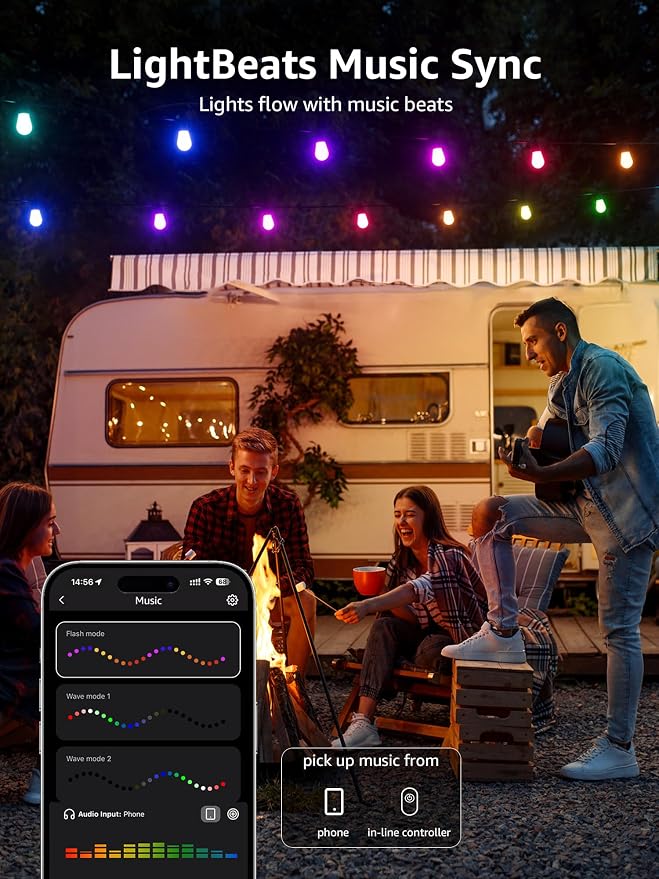 Lepro ZB1 AI Smart Outdoor String Lights APP Control, 100(88+12) ft RGB+IC+Warm White Outdoor Light 30 LED Bulbs, NOT Extendable, Alexa Google Enabled, Music Sync, NO Remote, 2.4 GHz WiFi+Bluetooth - Image 5